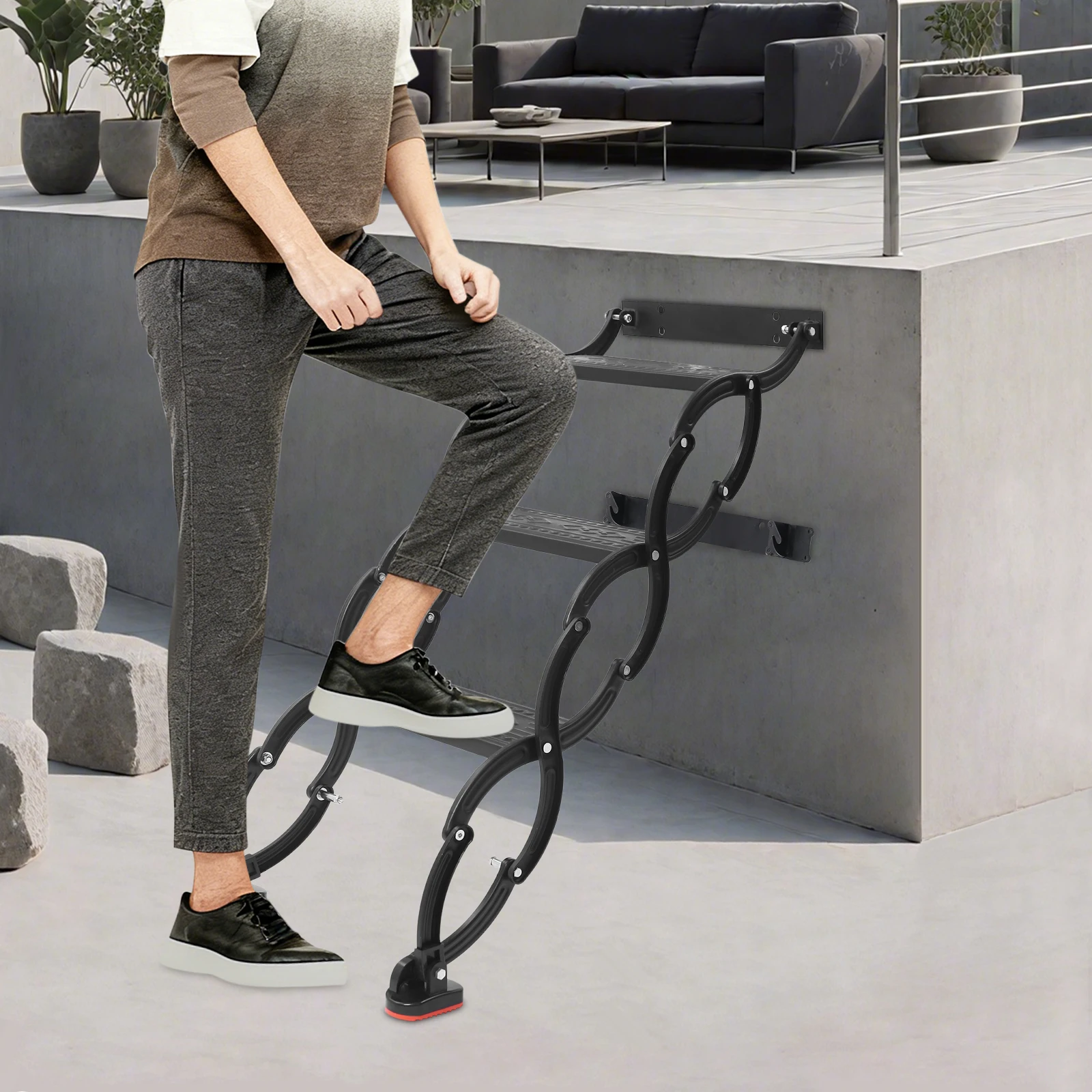 Escalera de Ático Plegable de 3 Peldaños, Escalera de Techo Abatible Negra que Ahorra Espacio para Hogar y Garaje