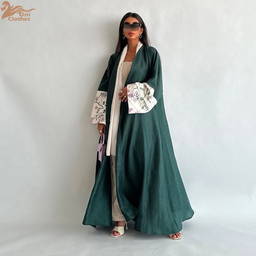 2024 Summer Ramadan Eid Floral Embroidery Open Modest Abaya Dubai Muslim Kimono Abayas For Women Kaftan Dresses Islamic Clothing