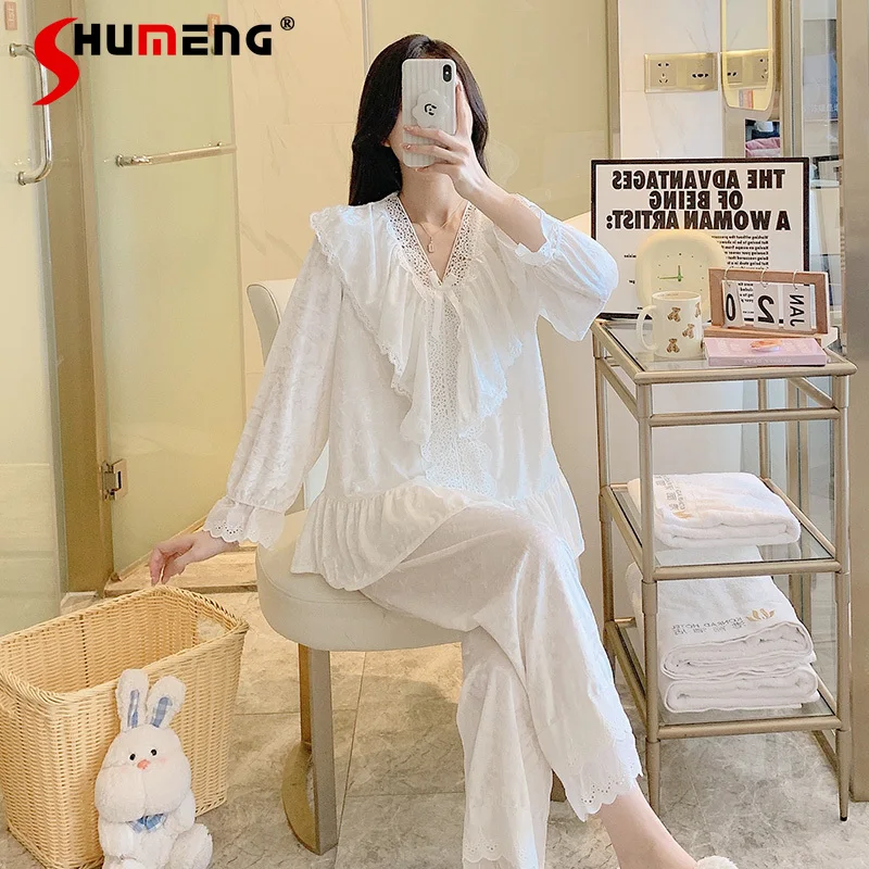 

Высококачественные бархатные пижамные комплекты со стразами, женские зимние элитные популярные домашние костюмы, женский кружевной дизайн, теплая одежда для сна