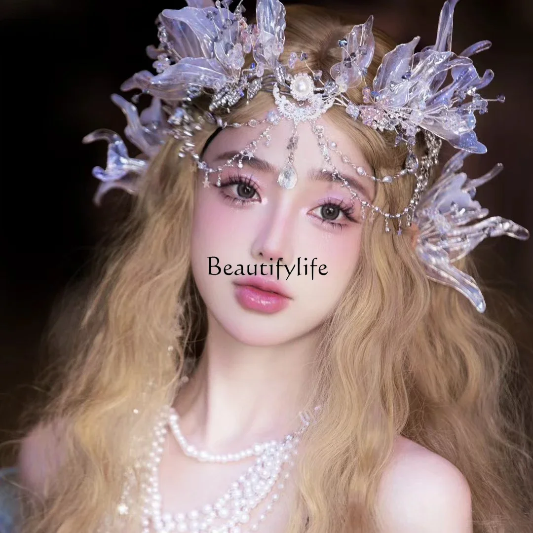 Mermaid Princess Hime Bridal Dress Headgear Tassel Forehead Chain Crown Travel Photography Elf