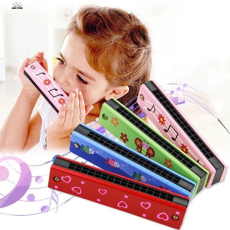 1PC Children Wooden Harmonica Musical Instrument Toys Music Teaching Aids Puzzle Early Education Kindergarten Beginners