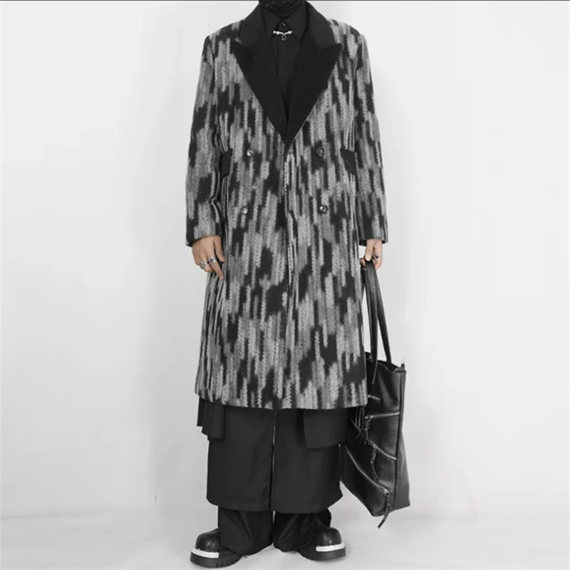 Original men's woolen coat long coat Autumn and winter new Korean high sense double breasted cotton wool coat