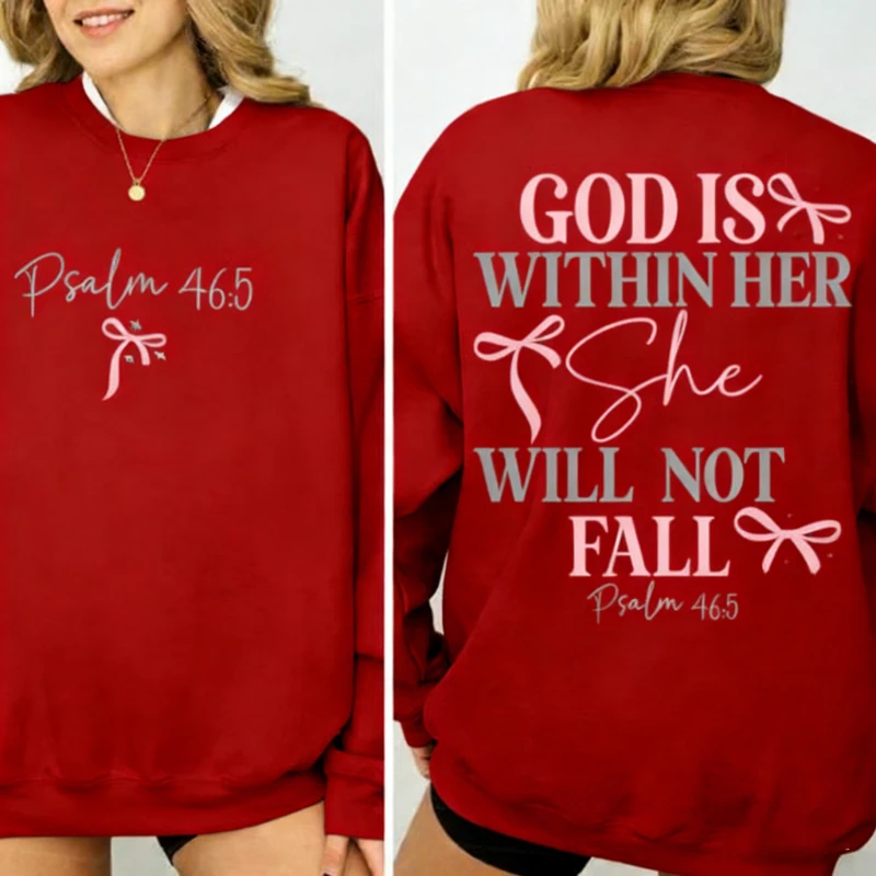 宗教的な神は彼女の中にいる キリスト教の詩篇 聖書の詩句 イエス 秋と冬のスウェットシャツ 十字架 信仰 ギフト 美的セーター