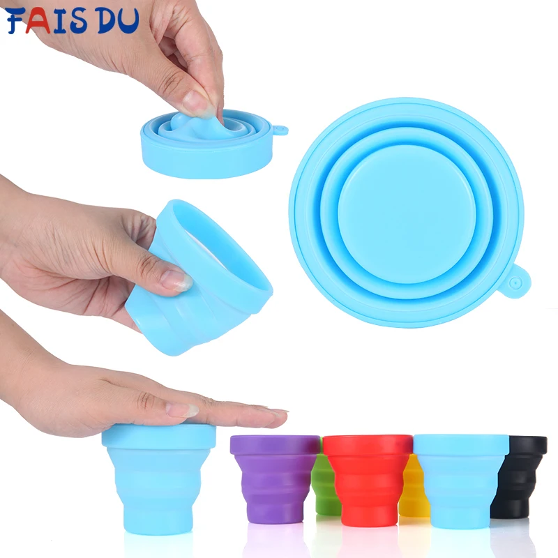 FAIS DU 170ML Portable Silicone Folding Water Cup Outdoor Heat Resistant Foldable Mug with Lid Collapsible Travel Drinking Cups