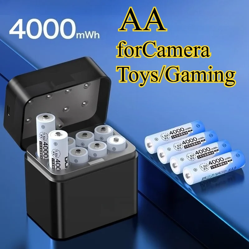 

1,5 В перезаряжаемые батареи типа АА и ААА 4000 МВтч с чехлом для зарядного устройства Литиевые батареи USB-C для камеры/игрушек/игр 1200 циклов