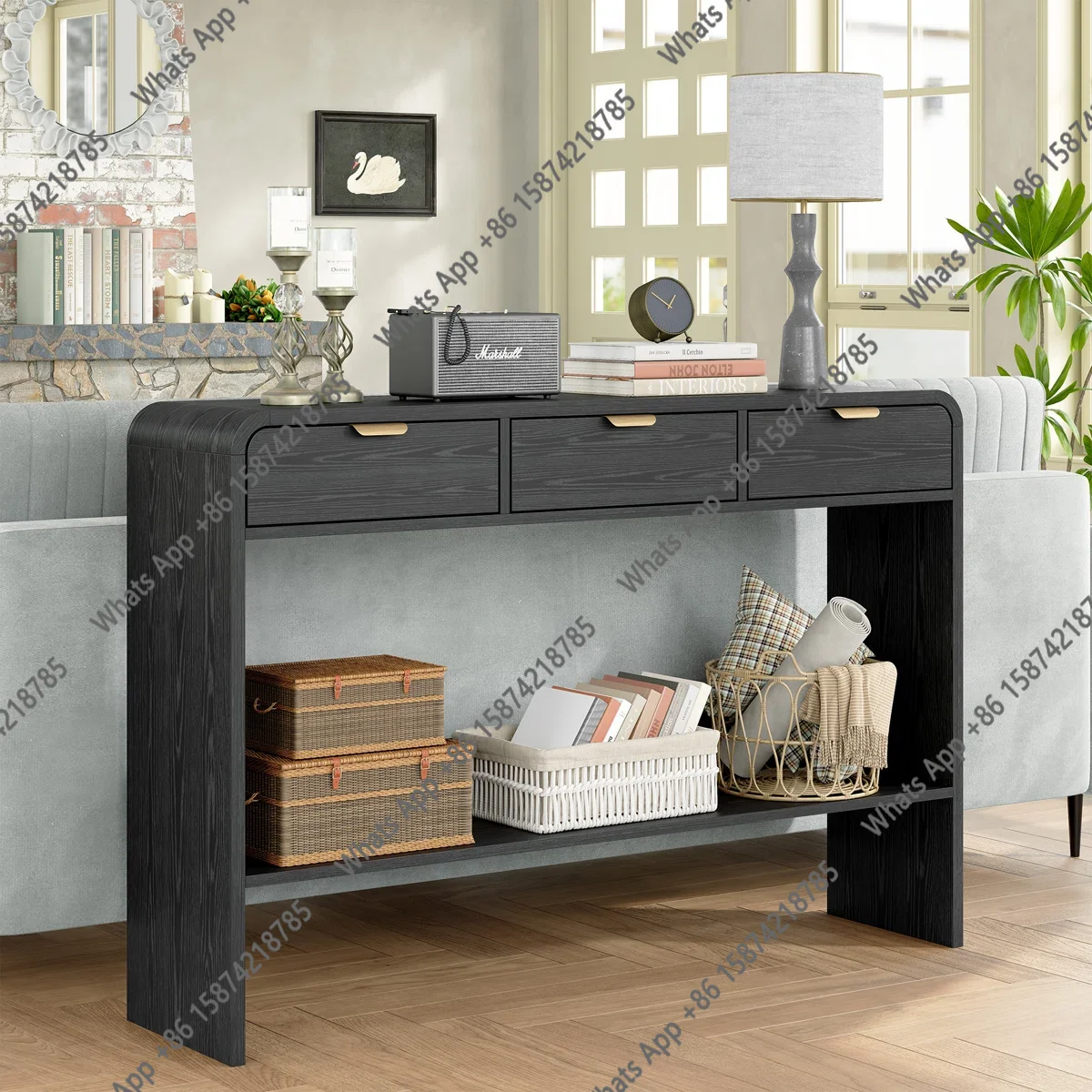 American rural solid wood entrance table, modern simple sofa back a few long tables, living room against the wall entrance table