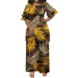 Samoan Puletasi Crewneck Casual Island Maxi Dress 2pcs Polynesian Tribal Dress Plus Size island clothes