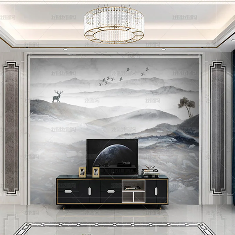 

Пользовательские 3D современные простые высокие обои пейзаж фреска ТВ гостиная фон стена серый горный лось спальня столовая 8d