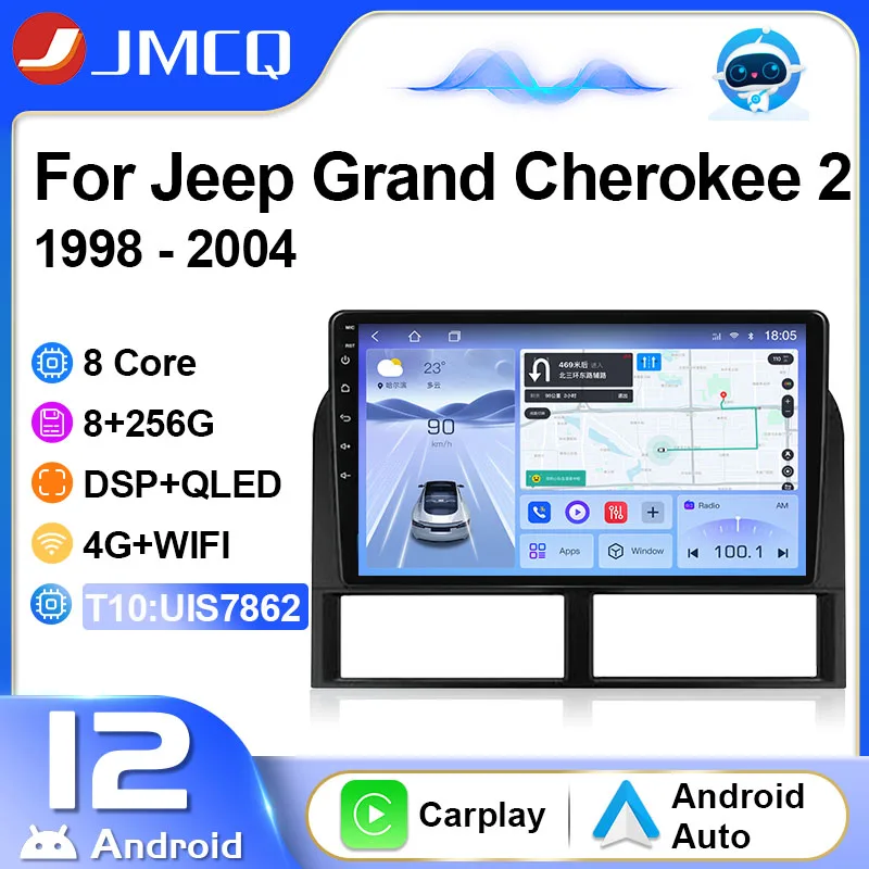 

Автомобильный радиоприемник JMCQ 2Din, мультимедийный плеер для Jeep Grand Cherokee 2 1998-2004, навигация GPS, беспроводной Carplay 4G Android 12