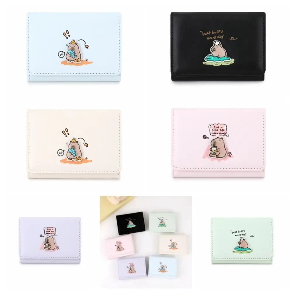 Dompet Capybara lucu tahan air dengan kancing, dompet gaya Korea, dompet banyak tempat kartu, kantung koin kartun, pengait PVC PU, dompet wanita sederhana