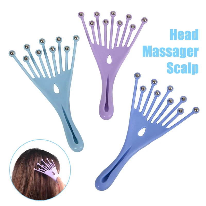 Massageador de cabeça para couro cabeludo e pescoço, pente de cinco dedos, bola de aço 9 vias, rolo manual, cuidados de spa para o crescimento do cabelo, alívio do estresse