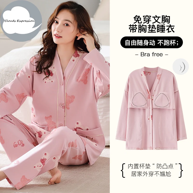 Spring Autumn 5XL Pajama Sets Bust-Padded Nightwear Knitted Pjs Plaid Sleepwear Elegant Women\'s Pajamas Lounge Home Pijama Mujer