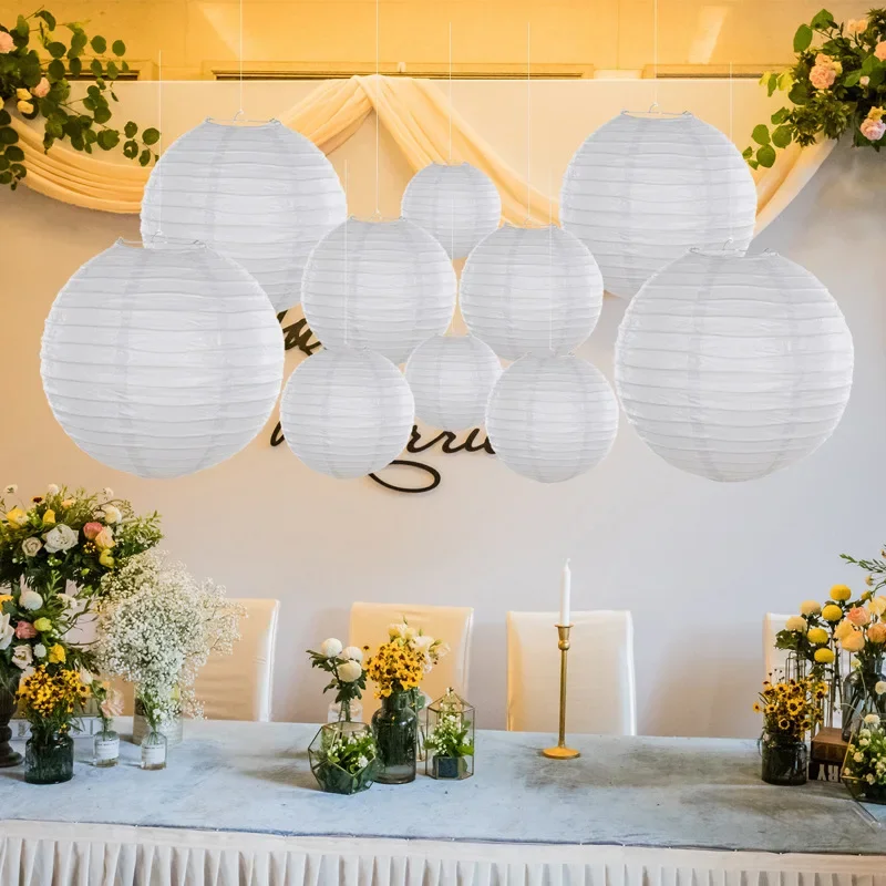 

15pcs Round Chinese Paper Ball Lampion Hanging White Wedding Decoration Paper Lantern Lampshade Birthday Party Favor Decor