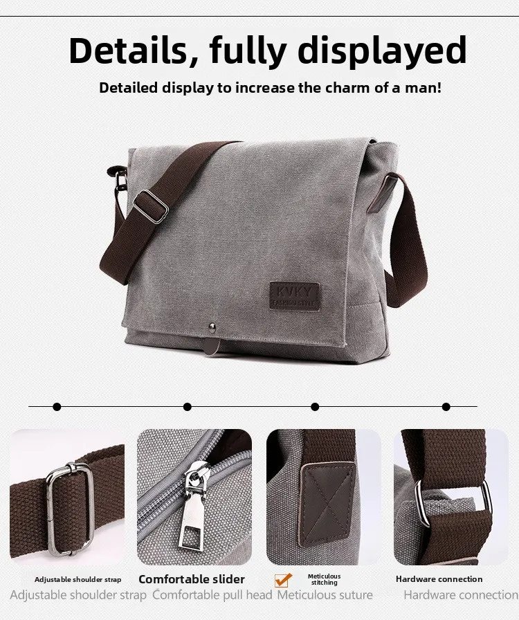 2025 Men's Canvas Crossbody Bag New Fashionable Daily Versatile Shoulder Bag Men's Casual Multifunctional Lightweight Men's Bag