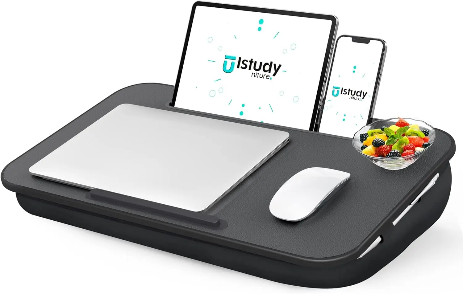 

Portable Laptop Stand with Washable Cushion, Fits 17-inch Devices, Includes Phone Holder for Bed or Office Use