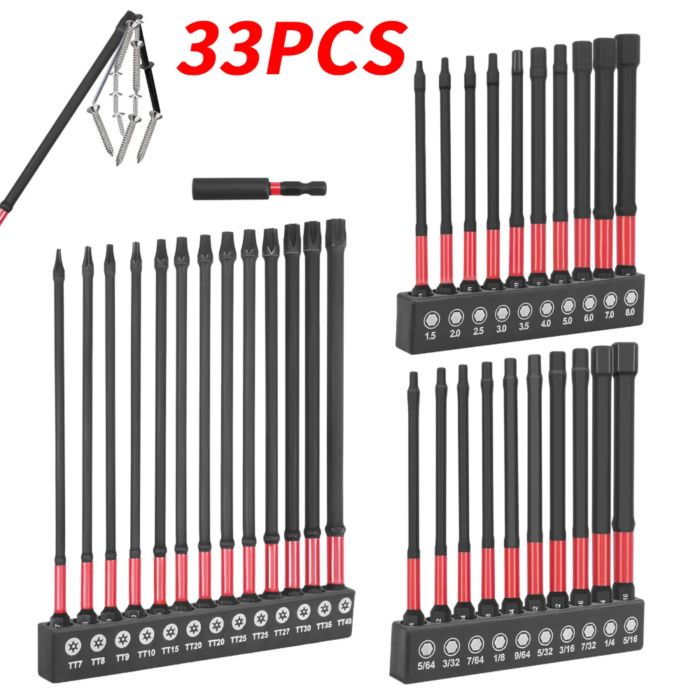 

33 шт. универсальный набор отверток, устойчивый к ржавчине, износостойкий, 1/4 дюйма, шестигранный хвостовик Torx с магнитным наконечником для ремонта механических устройств
