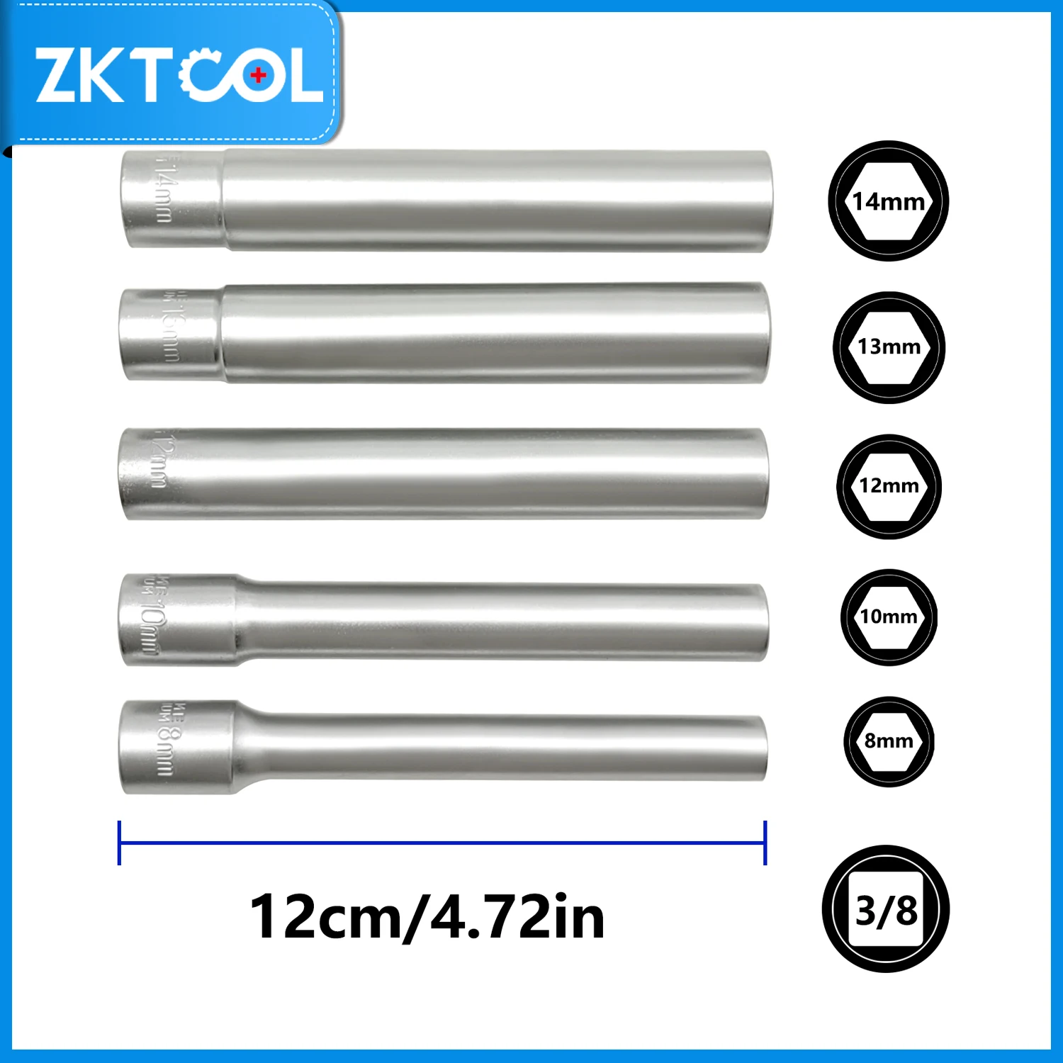 7-teiliges tiefes metrisches Steckschlüsselsatz, 3/8-Zoll-Antrieb, 12PT, 8–10–12–13–14 mm, extra lang, tief, 120 m, verlängertes Steckschlüssel-Werkzeug, DIY-Werkzeug – Detail 2