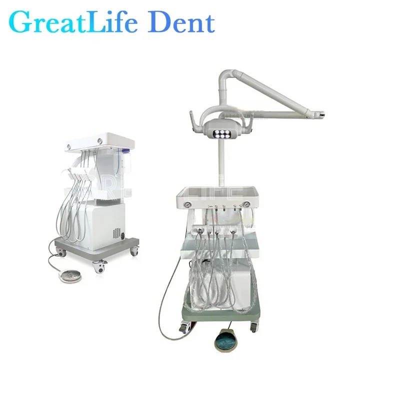 GreatLife Dent Dentistry Lab Equipment Trolley Cart Movable Treatment Desk Portable Dental Unit With LED Oral Operation Lamp