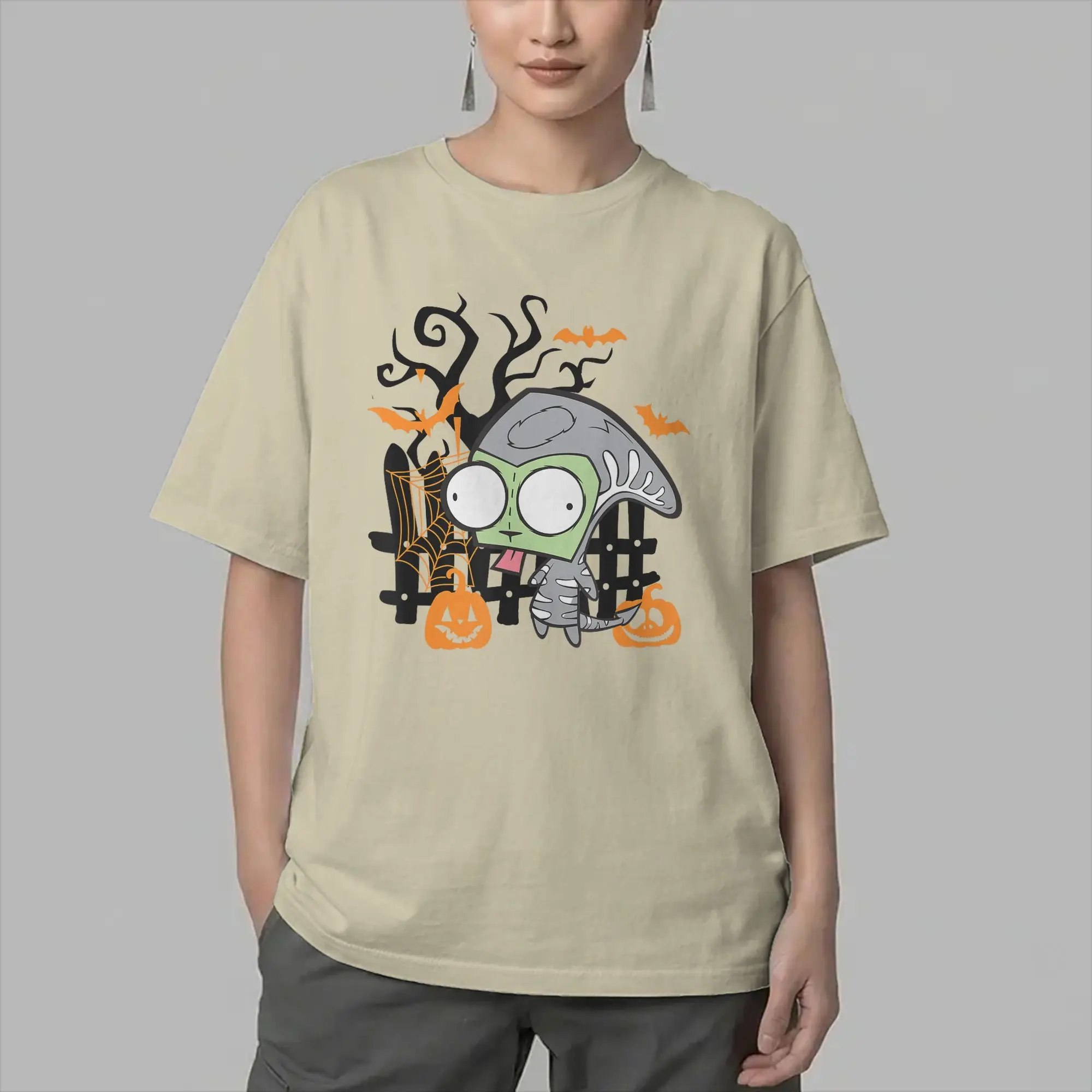 Invaders Zim Gir Skeleton Halloween Pumpkin Men's T Shirts Tee Shirt Short Sleeve Round Neck T-Shirts Cotton Gift Idea Clothing