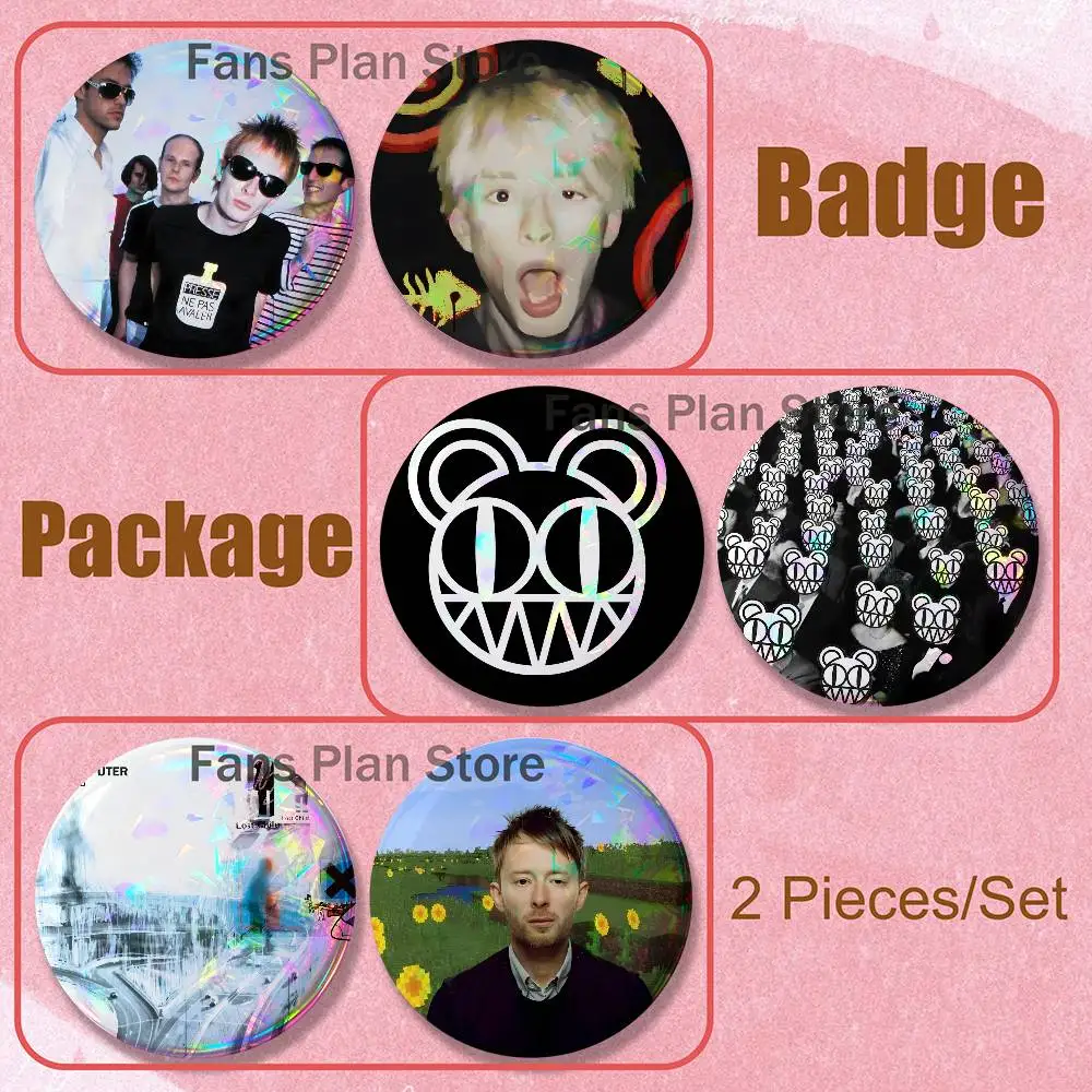 Band R-Radiohead 2-piece Set Pins Backpack Clothes Jewelry Accessories Cartoon Round Brooch Button Badge Fans Collection Gifts