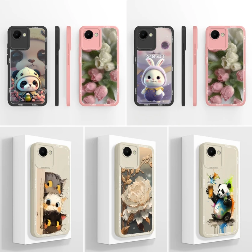 

Fundas для Oppo Realme C30 C30s, жидкий силиконовый чехол с милой пандой для мобильного телефона, высококачественный противоударный защитный мягкий чехол на заднюю панель