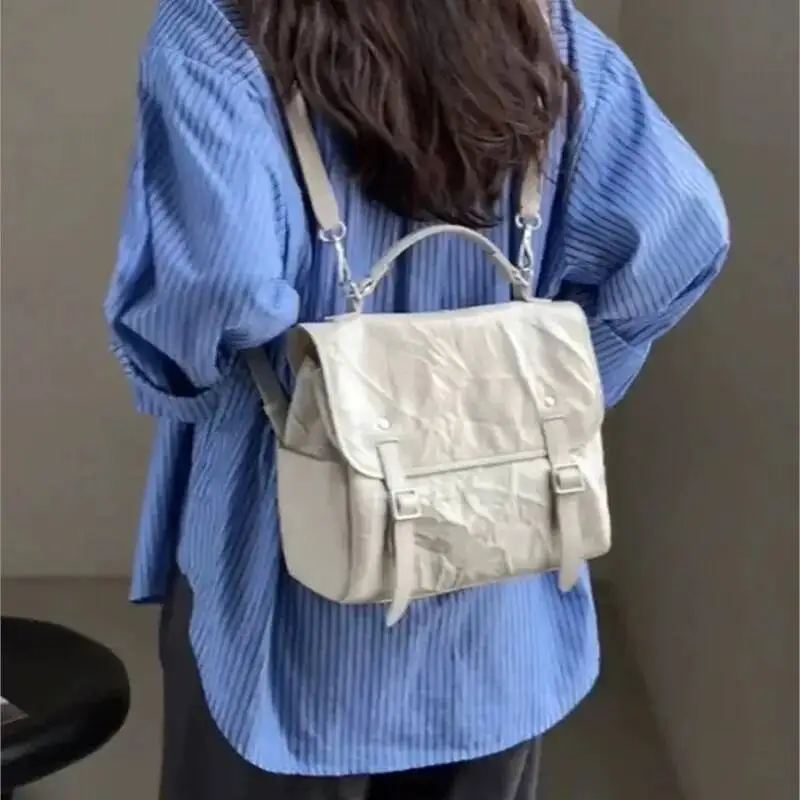 

Korean Niche Backpack Women Wrinkled PU Leather Large Capacity Rucksack Ladies Minimalist Casual Versatile Mochilas Mujer 2025