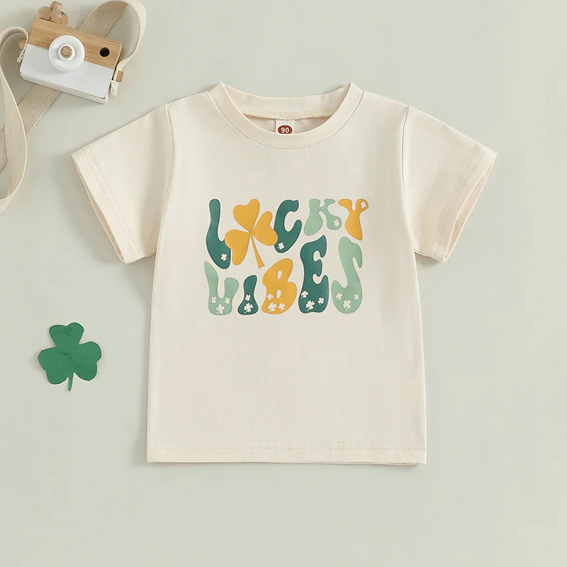 Kids Summer T-shirt with Round Neck and Short Sleeves Featuring Fun Letter Prints for a Stylish and Comfortable Look