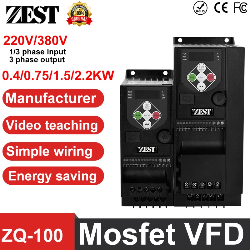 Variable Frequency Inverter 0.4KW-2.2KW Single/Three Phase 220V 380V VFD AC Drive Vector Control  RS485  for Speed Control