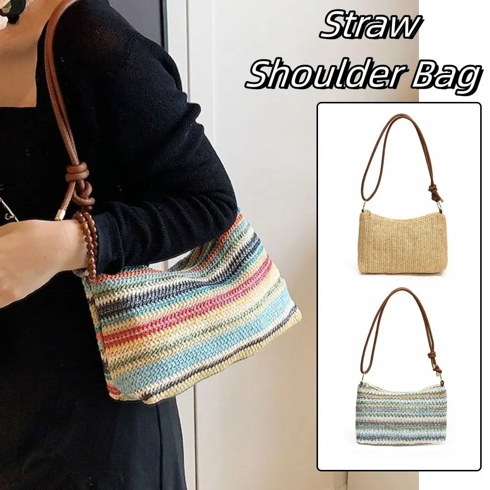

Hollow Weave Straw Bag Beach Handbag Bohemian Style Beach Crossbody Bag Underarm Bag Large Capacity Raffia Shoulder Bag Shopping