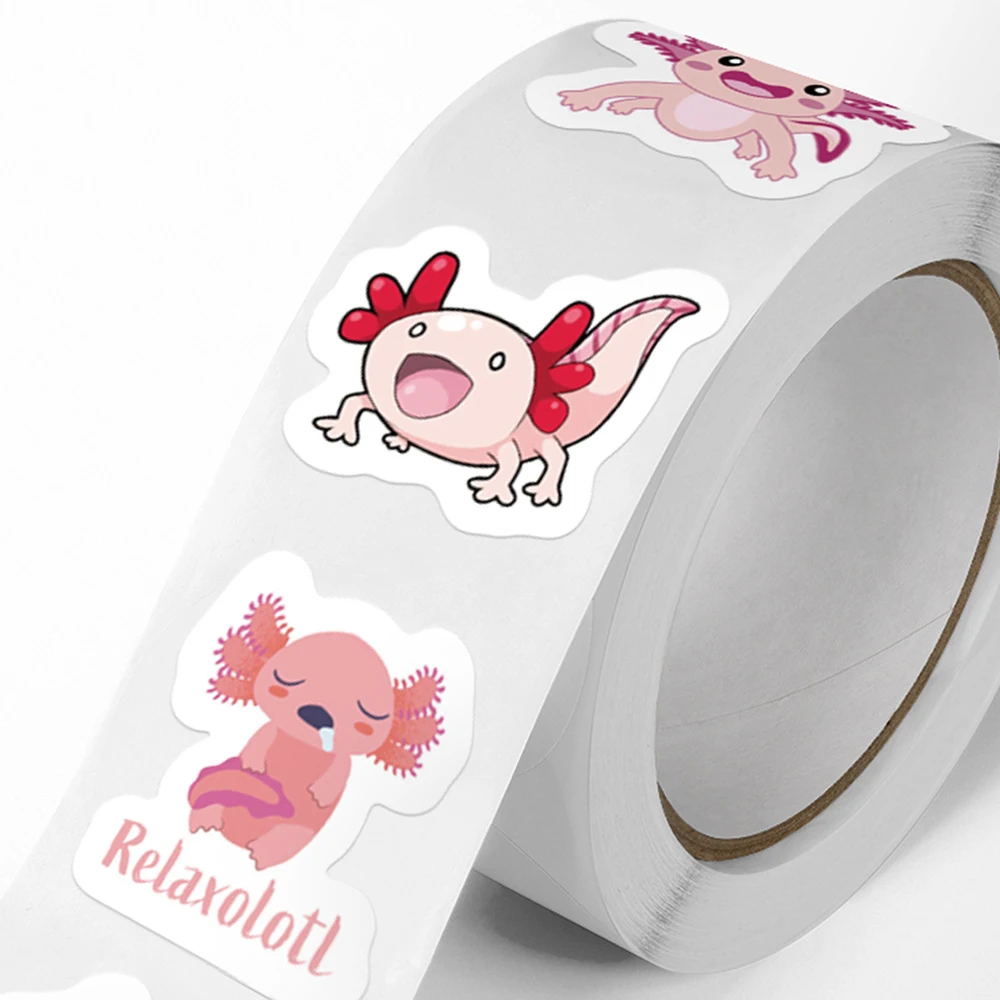 500pcs Cute Axolotl Graffiti Stickers Roll Cute Animal Cartoon Decal Kids Toy Suitcase Scrapbook Diary Phone Laptop Sticker Pack