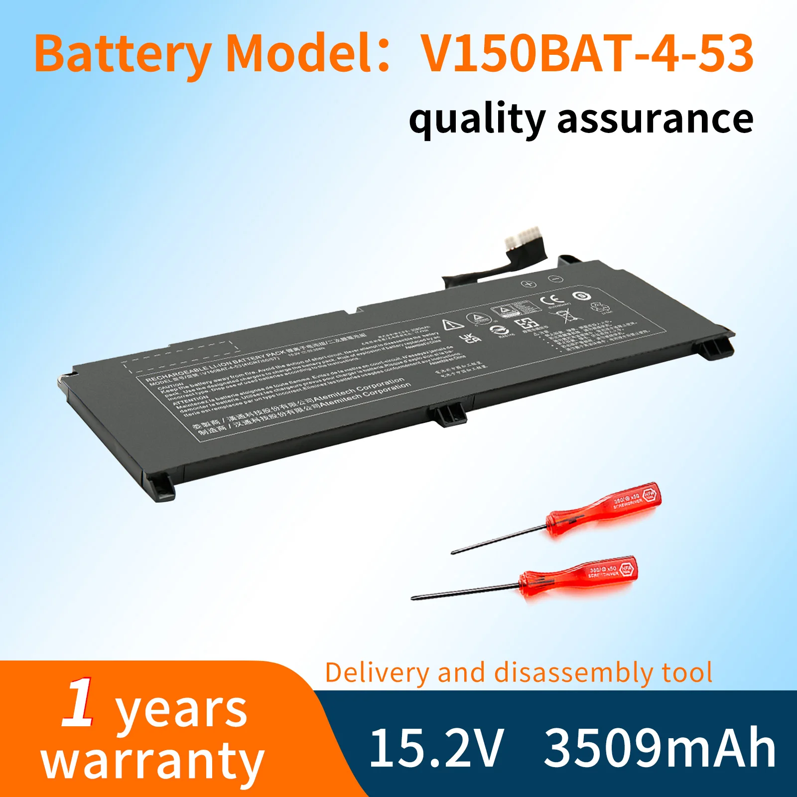 

BVBH Laptop Battery For CLEVO V150BAT-3-41 11.55V 3465mAh 41Wh V150BAT-4-53 15.4V 3510mAh 53.35Wh V150PNH V150PNJ V150PNK V155PN