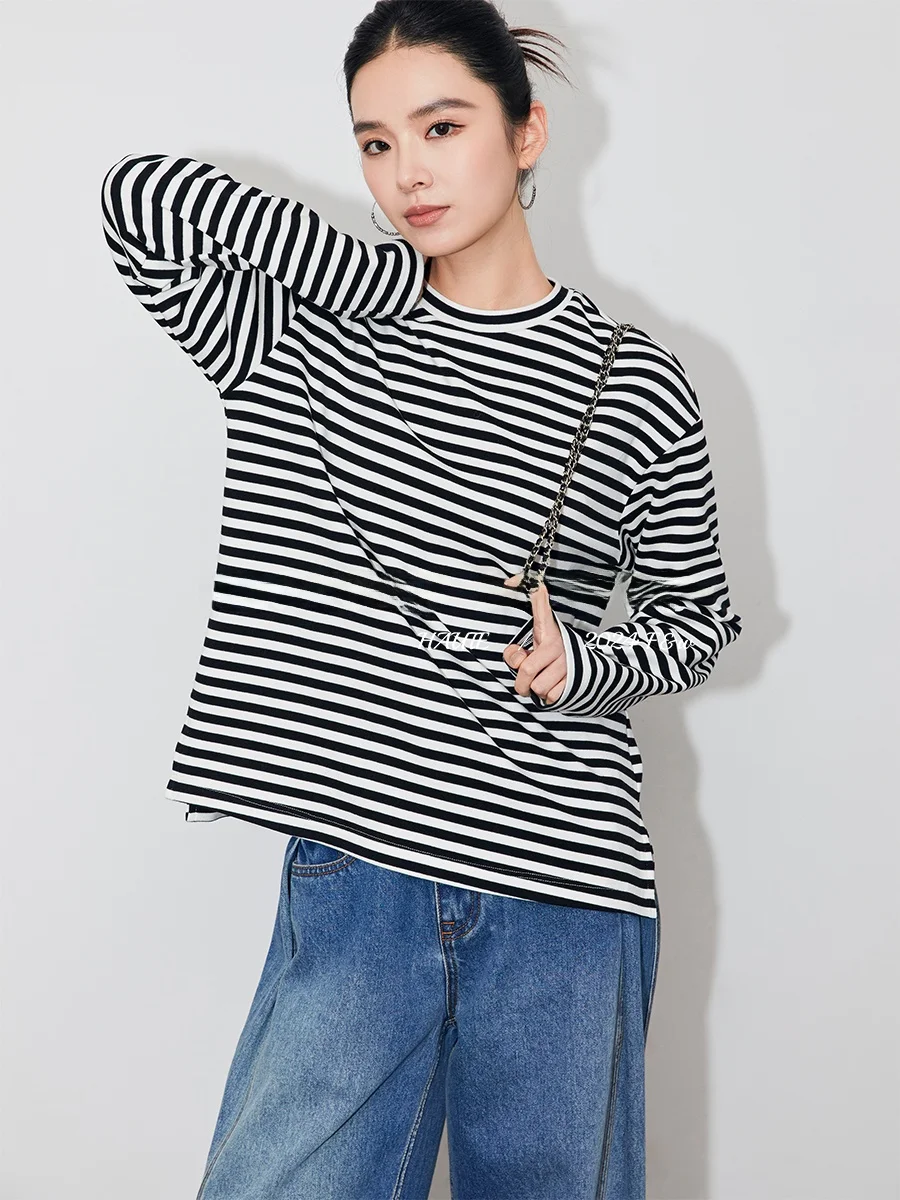 

SUK Knitted Long Sve T-irt Women's Loose Basic Faionable Cotton Polyester Blend round Ne Pullover Home Wear