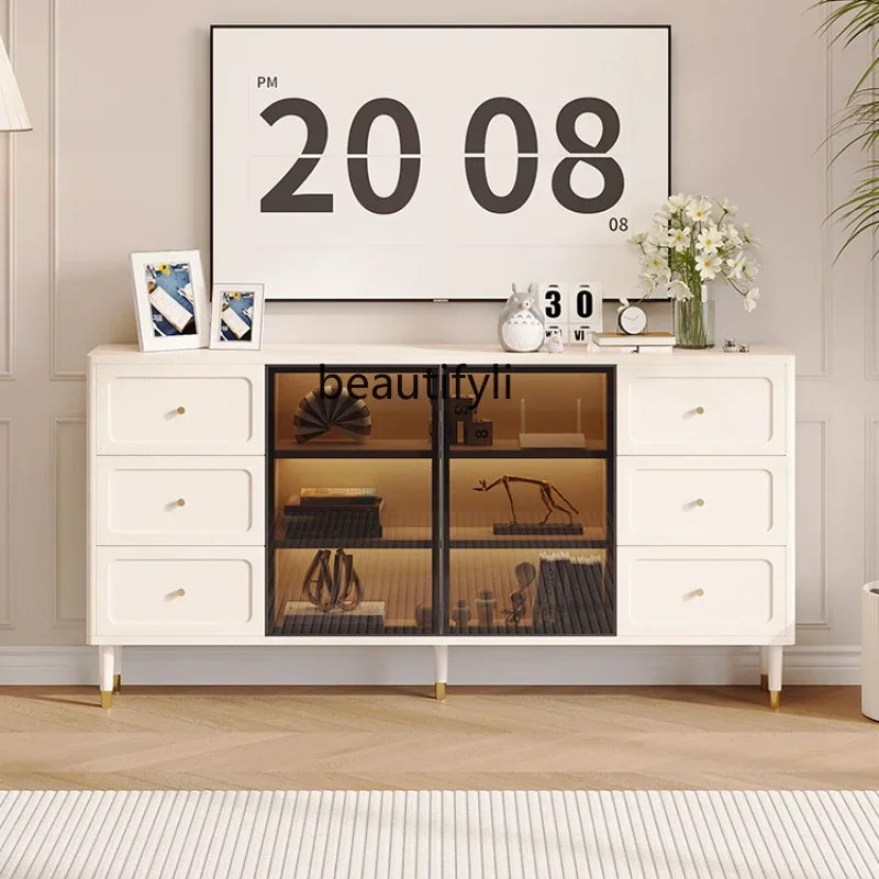 

A Bedroom High-Leg TV Cabinet Floor Cabinet French Cream Style Storage Cabinet Integrated