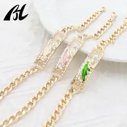 14kGold Oro Laminado Green San Judas Tadeo Bracelet Men Women Punk Unique Bracelet religious Platinum Bracelet Religious Jewelry