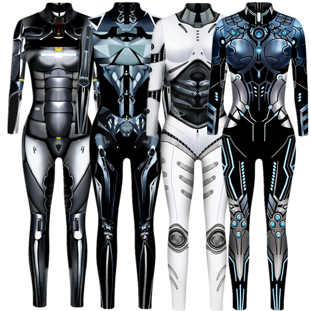 

Robot Punk Jumpsuit Catsuit Sexy Women Men Cosplay Costumes Cyberpunk Zentai Halloween Bodysuit Carnival Clothes