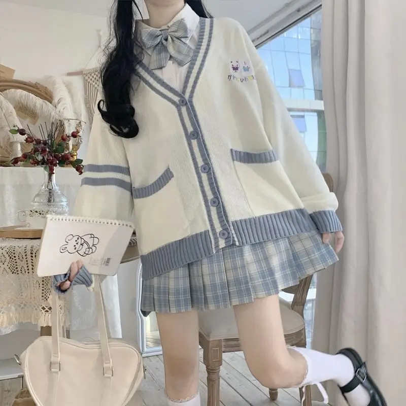 Inverno giapponese Kawaii moda ragazza Cardigan donna Harajuku maglione lavorato a maglia carino ricamo coreano stile College JK uniforme cappotto