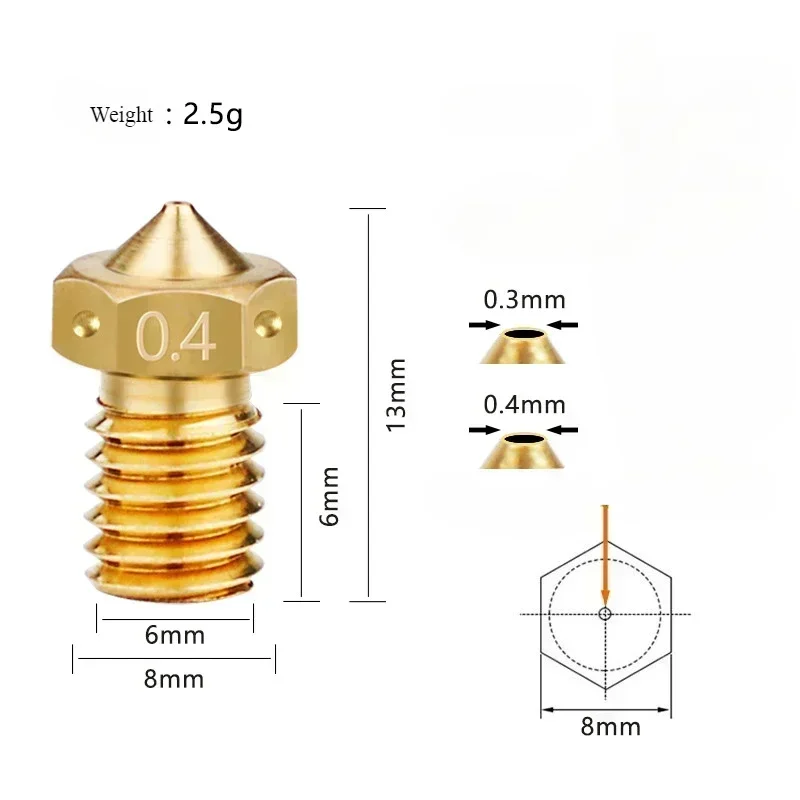 1.75mm X 0.40mm/0.3mm Extra CNC Brass Nozzle Accessory for E3D V6 Hotend TitanJ Plus MK3S+ Mini I3 Mk3s Bpr3s Caldigit Ts3 Clone