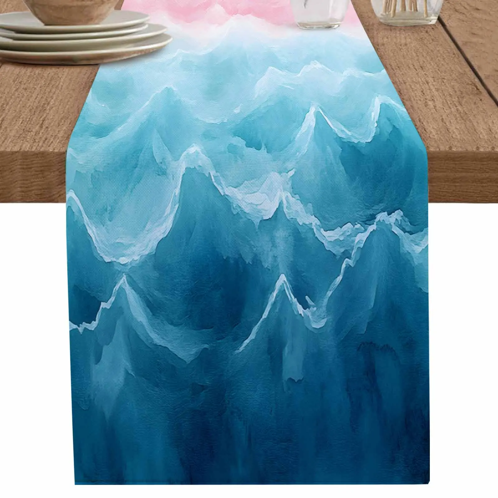 Abstract Wave Beach Art Runner Wedding Decor Table Cover Holiday Party Coffee Table Decoration Tablecloth