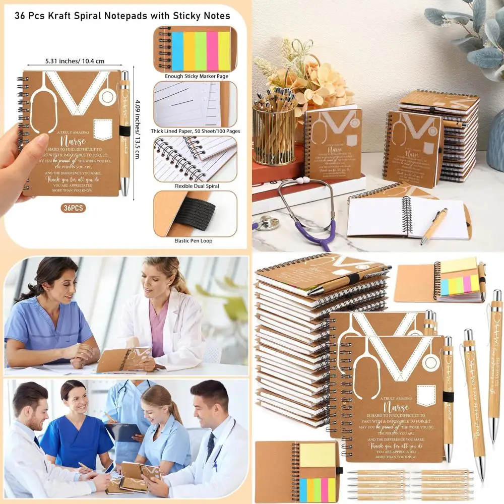 

Bulk Christmas Nurse Appreciation Gifts: Inspirational Kraft Notebooks, Sticky Notes, and Pen Set for Healthcare Staff