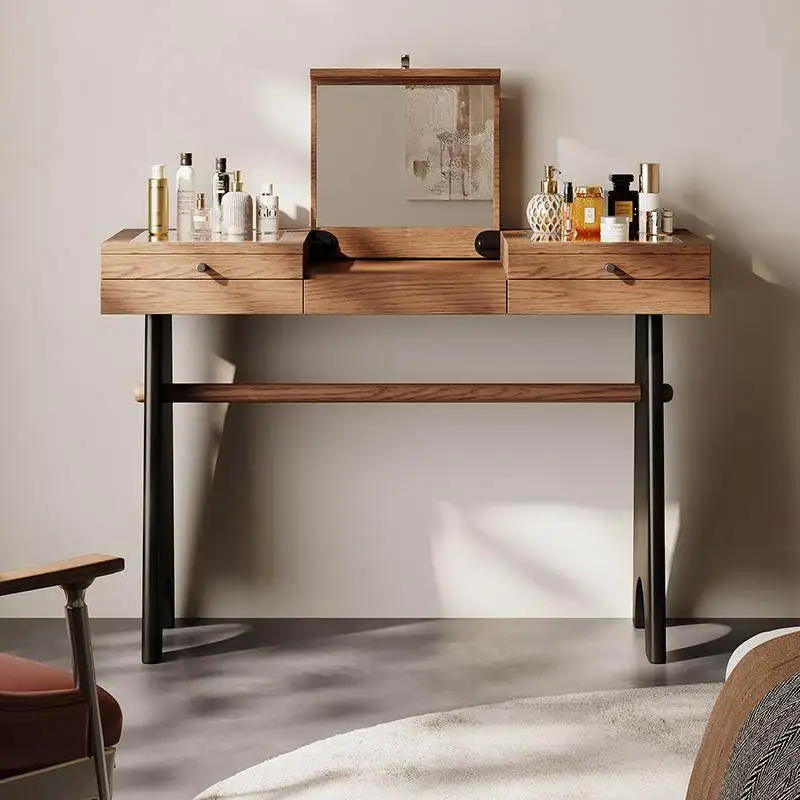 Bedroom Solid Wood Clamshell Makeup Table High Sense Antique Dressing Table
