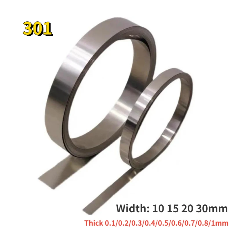 1 Meter High Elasticity 301 Stainless Steel Narrow Foil Strip Roll Width 10 15 20 30mm Thick 0.1/0.2/0.3/0.4/0.5/0.6/0.7/0.8/1mm