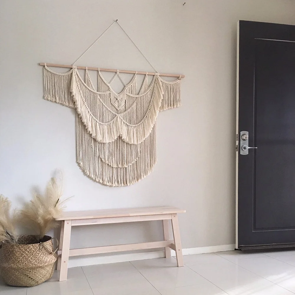 Nordic Style Handmade Cotton Rope Wall Hanging Tapestry Modern Minimalist Living Room Bedroom Wall Decor Rectangular Shape