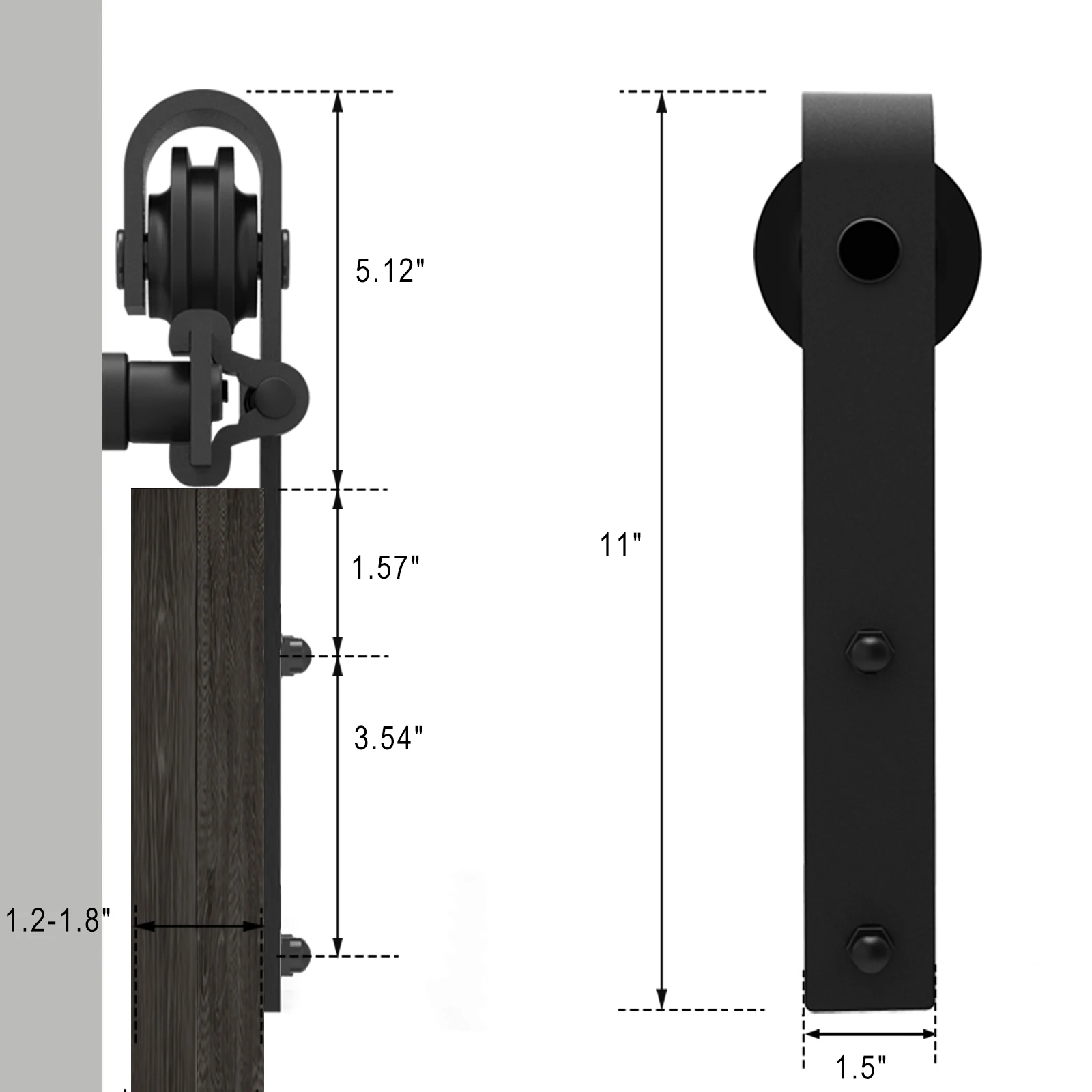 CCJH 6ft/182CM Sliding Door Hardware Kit, Suitable For Various Occasions, Single Door System Kit - Black J-Shaped Suspension (Co