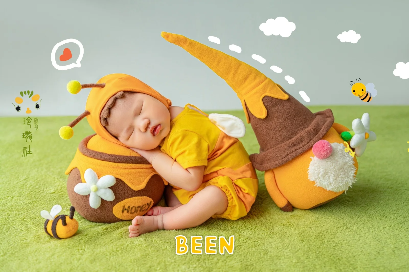 Properti pakaian fotografi bayi baru lahir, pakaian studio bertema lebah, foto bulan penuh untuk bayi