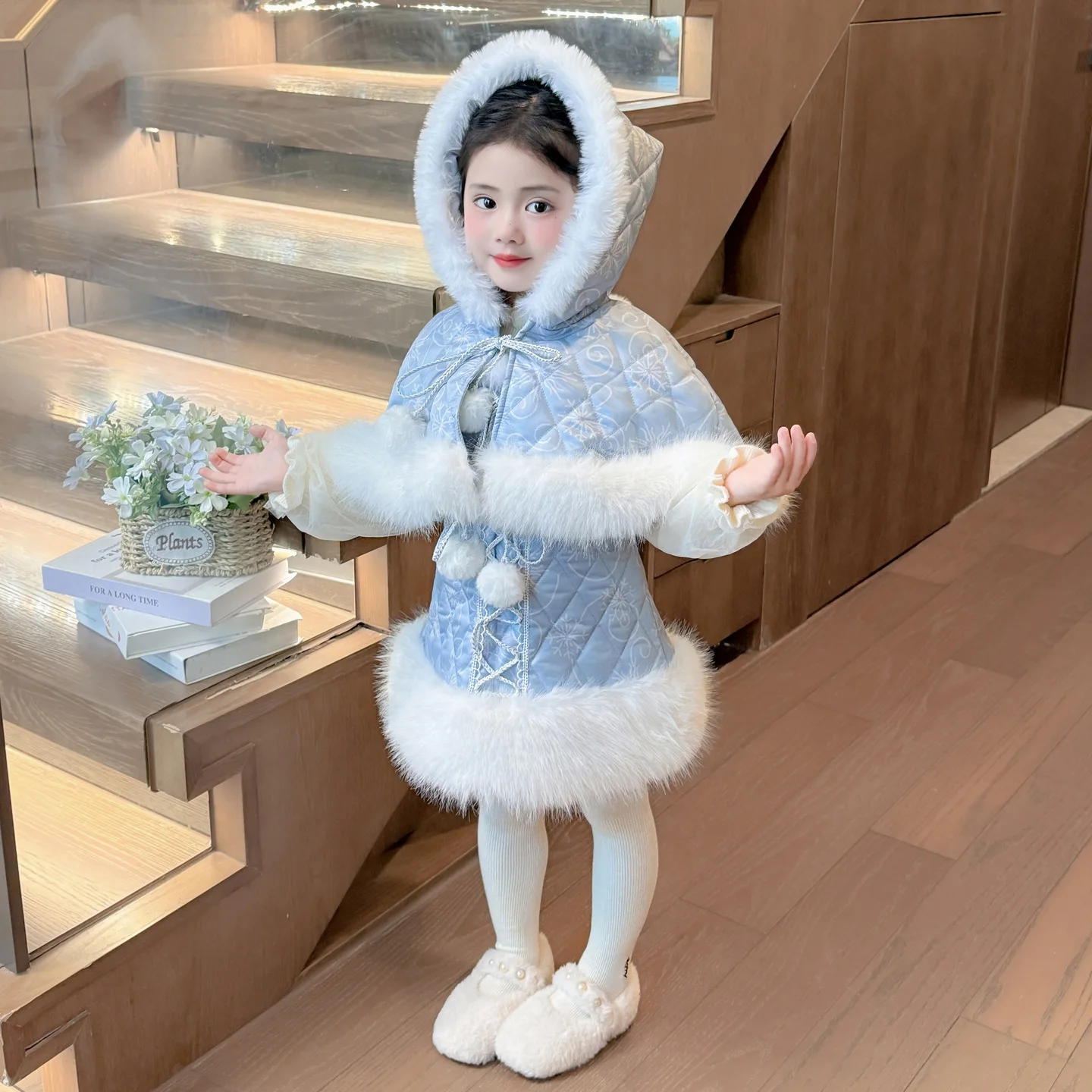 Hot Girl Thicken Cloak Three-Piece Set Sweater Tops Hoodie Skirt Winter Child Kawaii Keep Warm Fashion New Style Casual Clothing