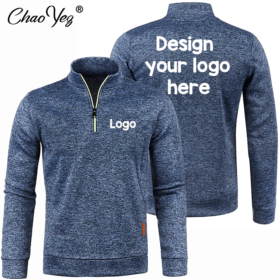 Sudaderas más gruesas con logotipo personalizado para hombre, jersey con media cremallera para hombre, sudadera con capucha para hombre, suéteres de cuello alto DIY para otoño