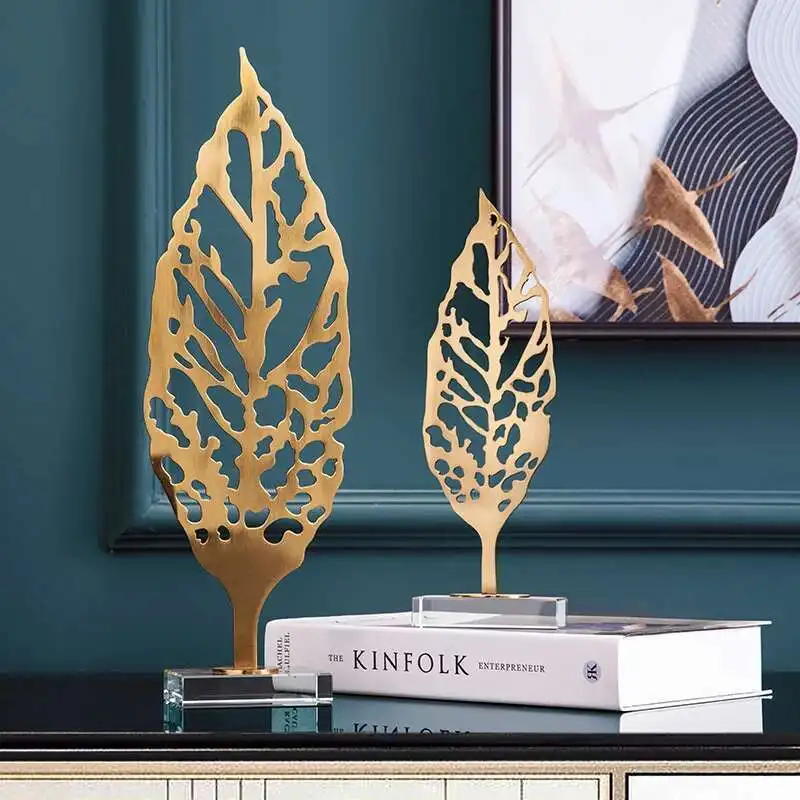 

Nordic Light luxury style iron art golden leaf TV cabinet decoration home accessories living room wine cabinet porch creative