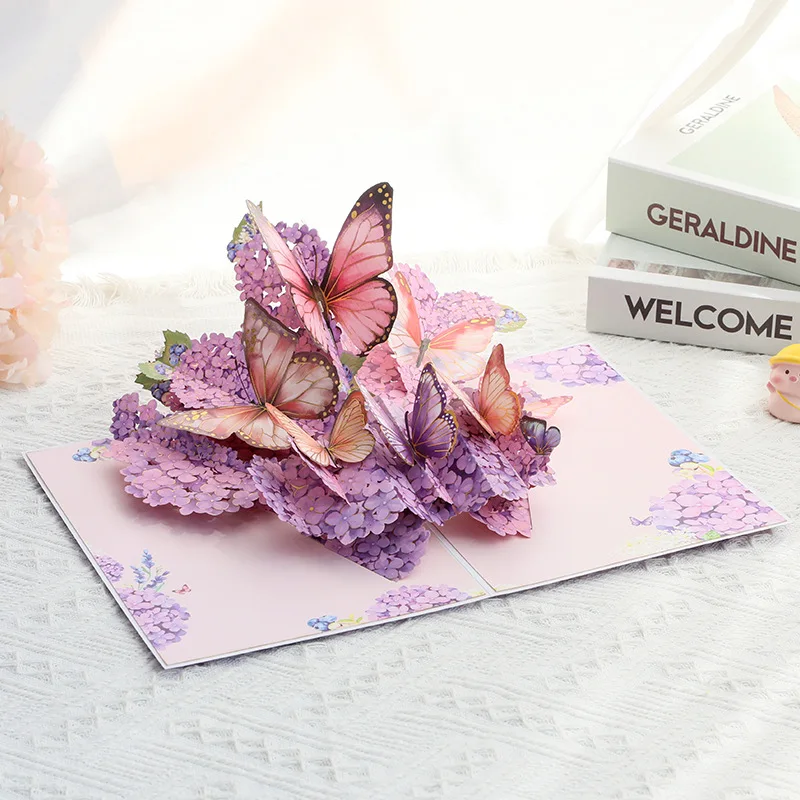 Mother's Day Purple Seal Flower Butterfly 3D Three-dimensional Greeting Card Gift Three-dimensional Card Message Creative Card