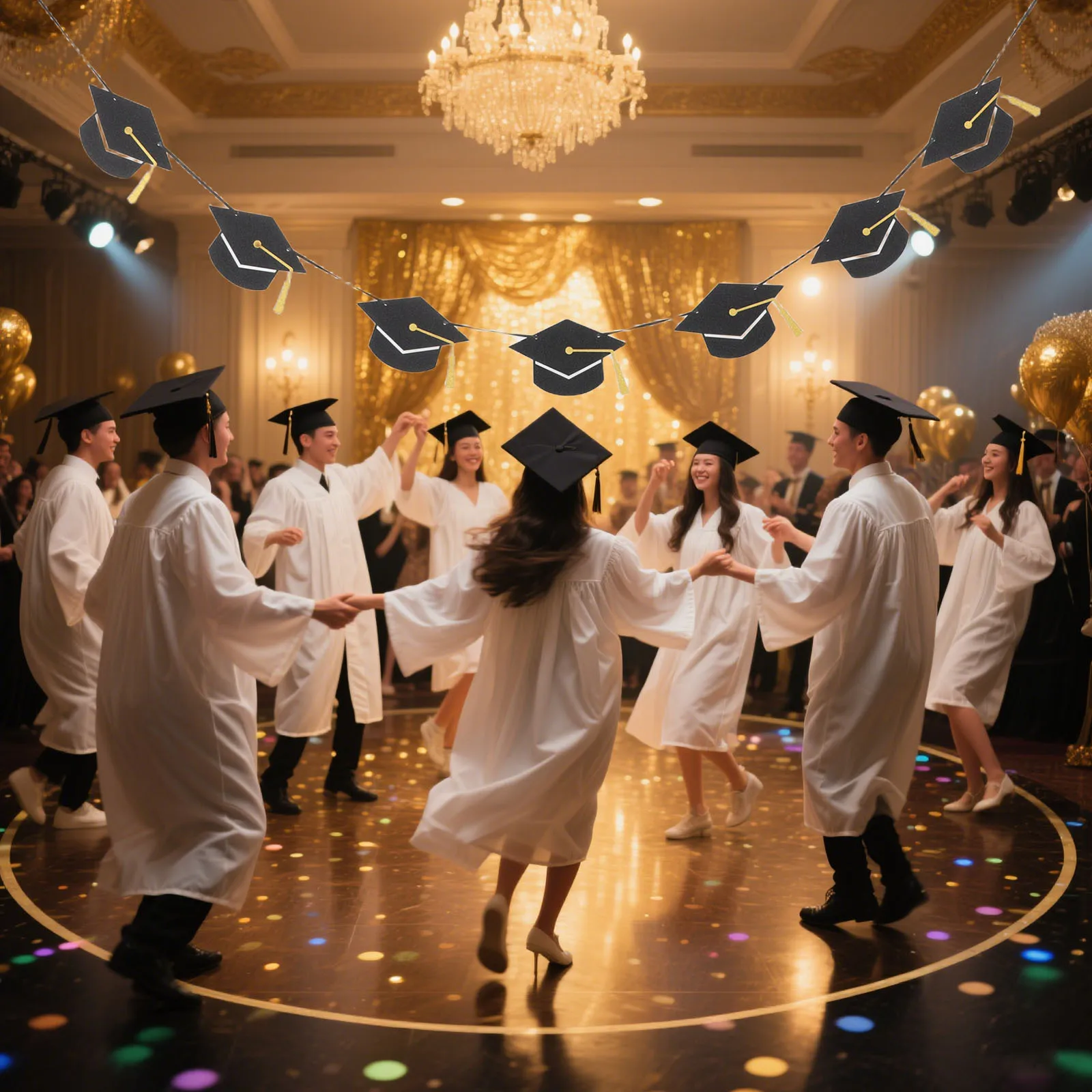 

2Pcs Graduation Season Garland Banner with Glitter Grad Cap Design Elegant Party Decor for University High School Outdoor Indoor