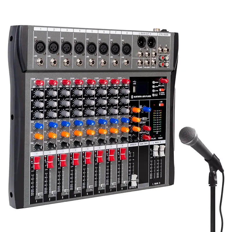 CT8 Professional Stereo DJ Karaoke Controller 8-Channel USB Powered Audio Console Mixer Plastic Sound System